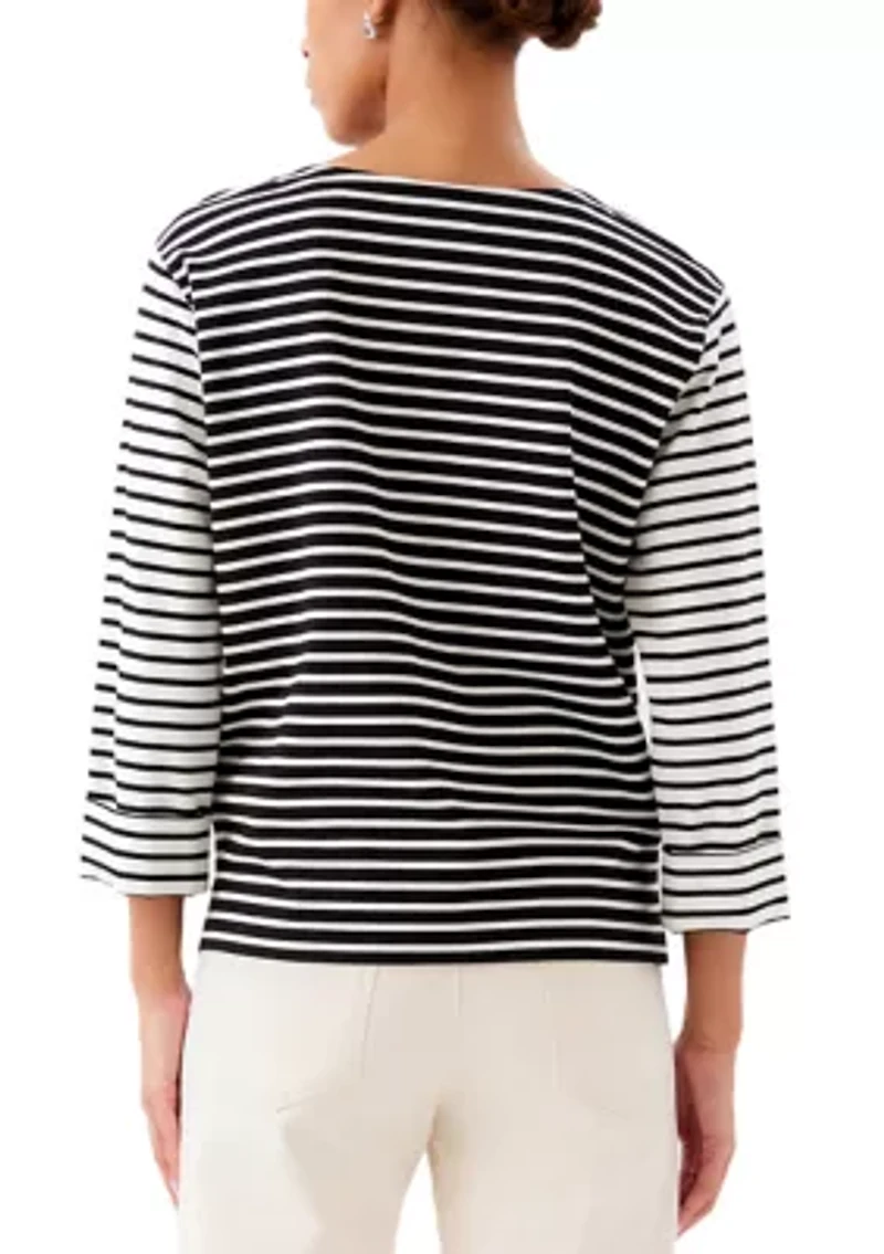 Women's Contrast Stripe Cuffed Sleeve Top