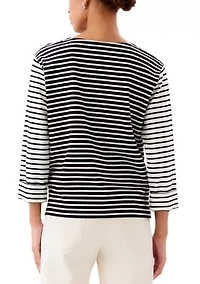 Women's Contrast Stripe Cuffed Sleeve Top
