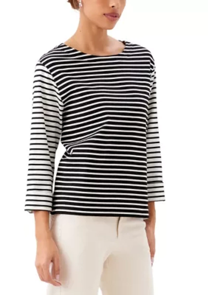 Women's Contrast Stripe Cuffed Sleeve Top