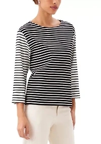 Women's Contrast Stripe Cuffed Sleeve Top