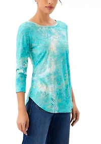 Petite 3/4 Sleeve Burnout Shirttail Top
