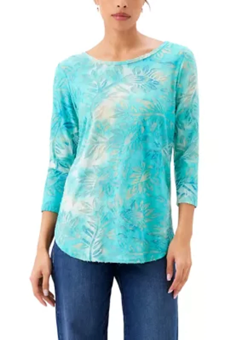 Women's 3/4 Sleeve Burnout Shirttail Top