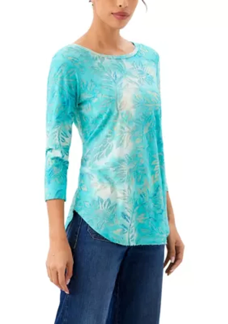Women's 3/4 Sleeve Burnout Shirttail Top
