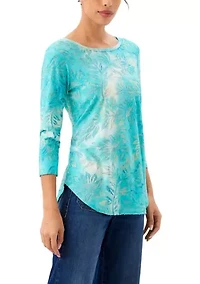 Women's 3/4 Sleeve Burnout Shirttail Top