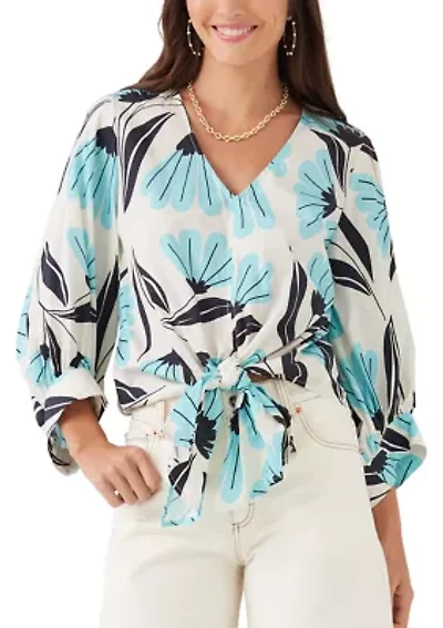 Women's Blouson Sleeve Tie-Front Top