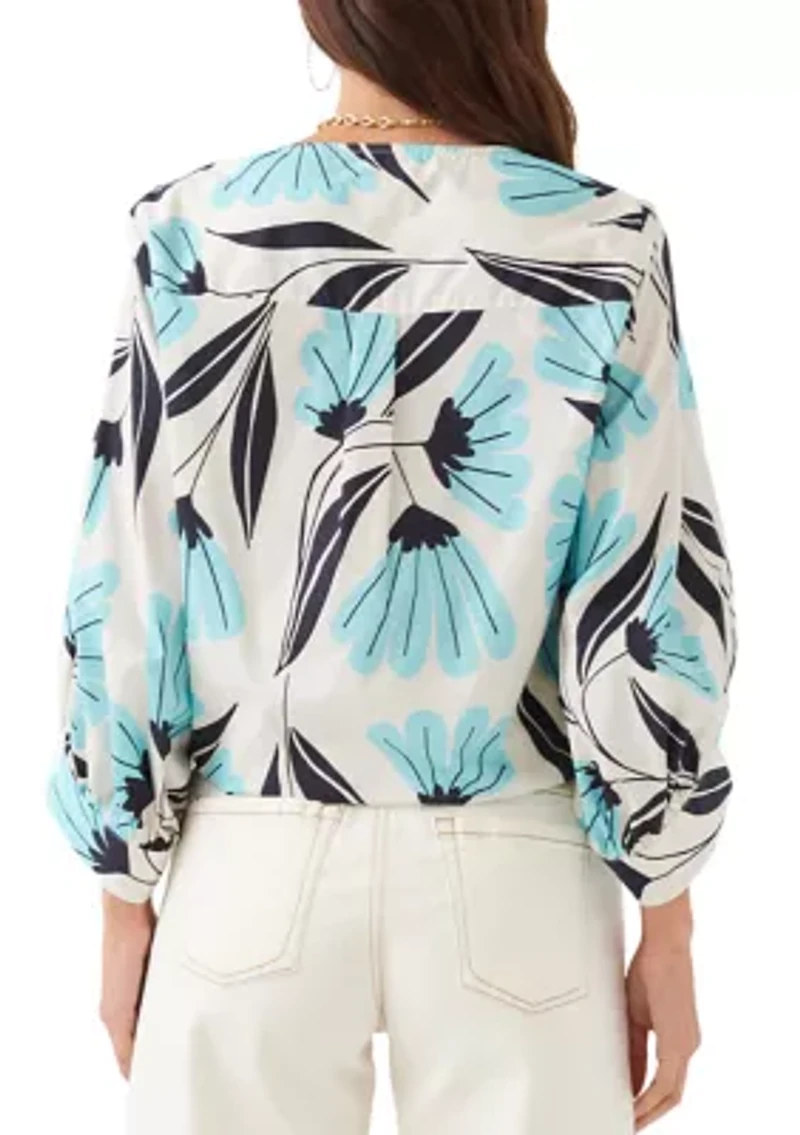 Women's Blouson Sleeve Tie-Front Top