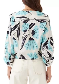 Women's Blouson Sleeve Tie-Front Top