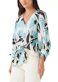 Women's Blouson Sleeve Tie-Front Top