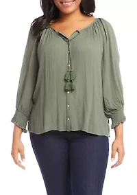 Plus Button Up Peasant Top