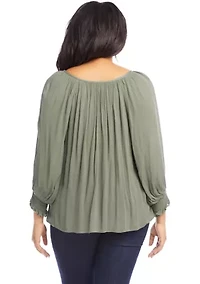 Plus Button Up Peasant Top