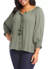 Plus Button Up Peasant Top
