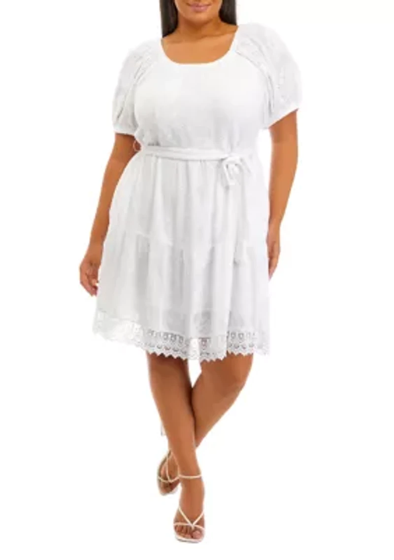 Plus Embroidered Puff Sleeve Dress