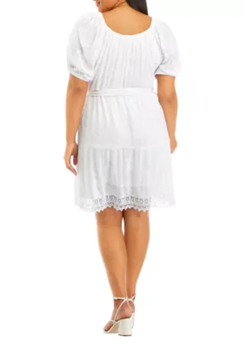Plus Embroidered Puff Sleeve Dress