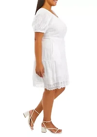 Plus Embroidered Puff Sleeve Dress