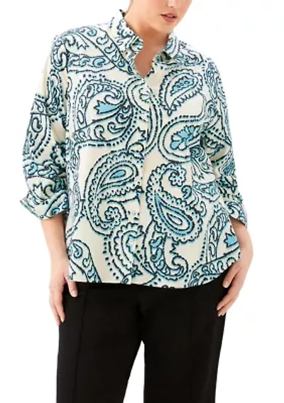 Plus Ruched Sleeve Button Up Shirt