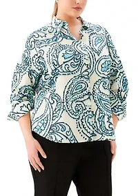 Plus Ruched Sleeve Button Up Shirt