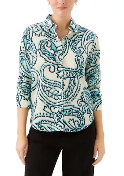 Women's Ruched Sleeve Button-Up Shirt
