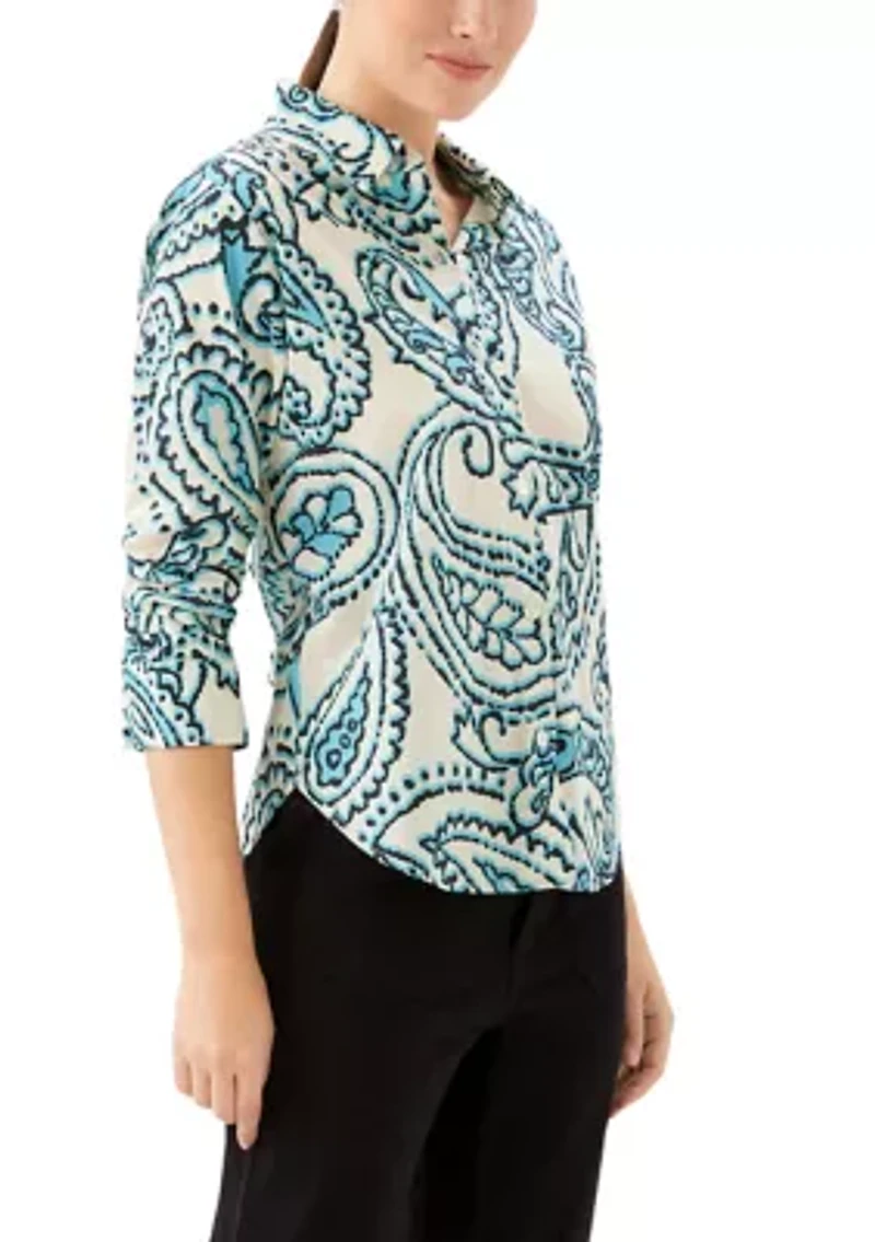 Women's Ruched Sleeve Button-Up Shirt