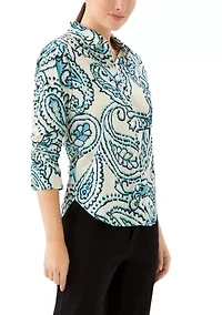 Women's Ruched Sleeve Button-Up Shirt