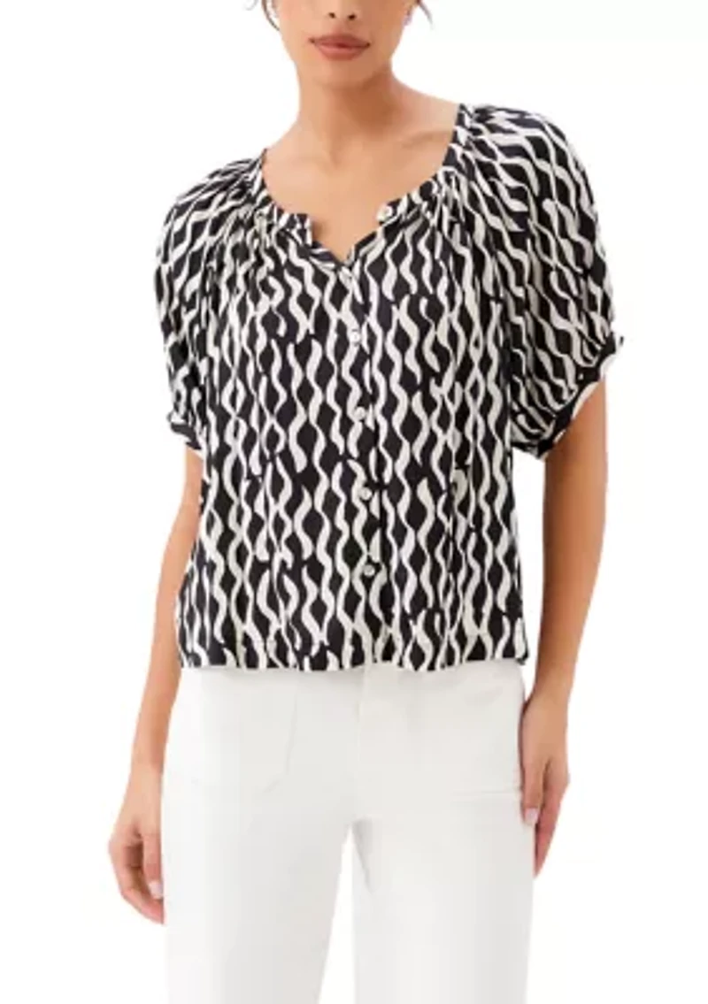 Petite Satin Short Sleeve Peasant Top