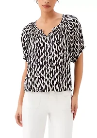 Petite Satin Short Sleeve Peasant Top