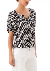 Petite Satin Short Sleeve Peasant Top