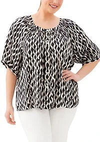 Plus Satin Short Sleeve Peasant Top