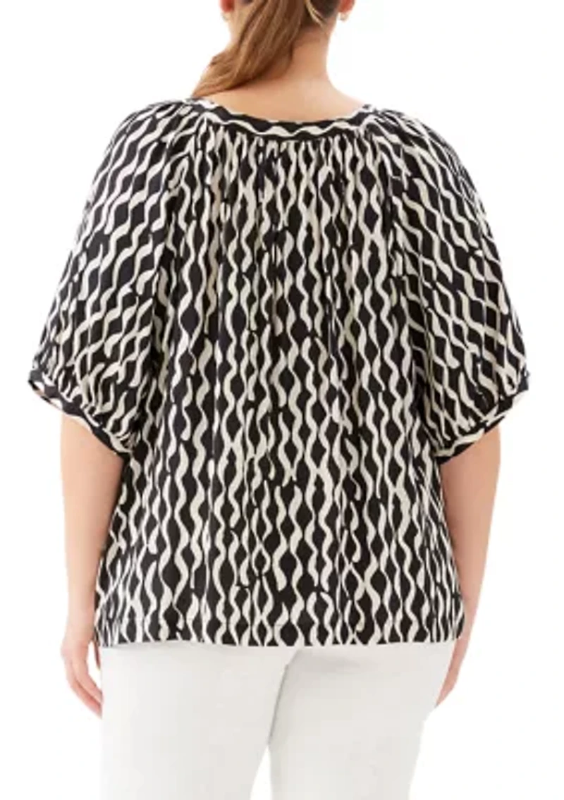 Plus Satin Short Sleeve Peasant Top