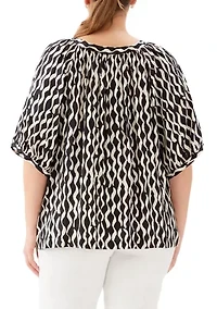 Plus Satin Short Sleeve Peasant Top