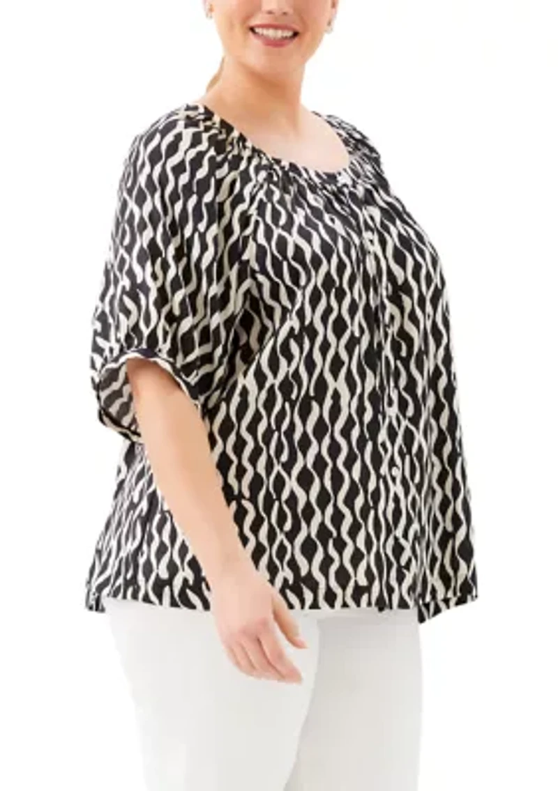Plus Satin Short Sleeve Peasant Top