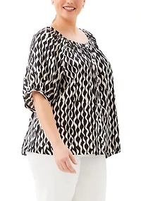 Plus Satin Short Sleeve Peasant Top