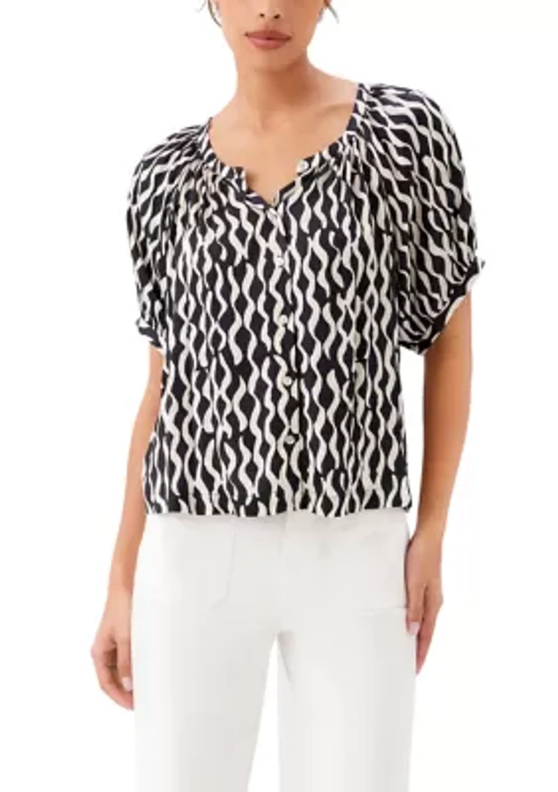 Women's Satin Short Sleeve Peasant Top