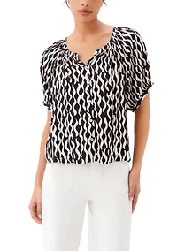 Women's Satin Short Sleeve Peasant Top