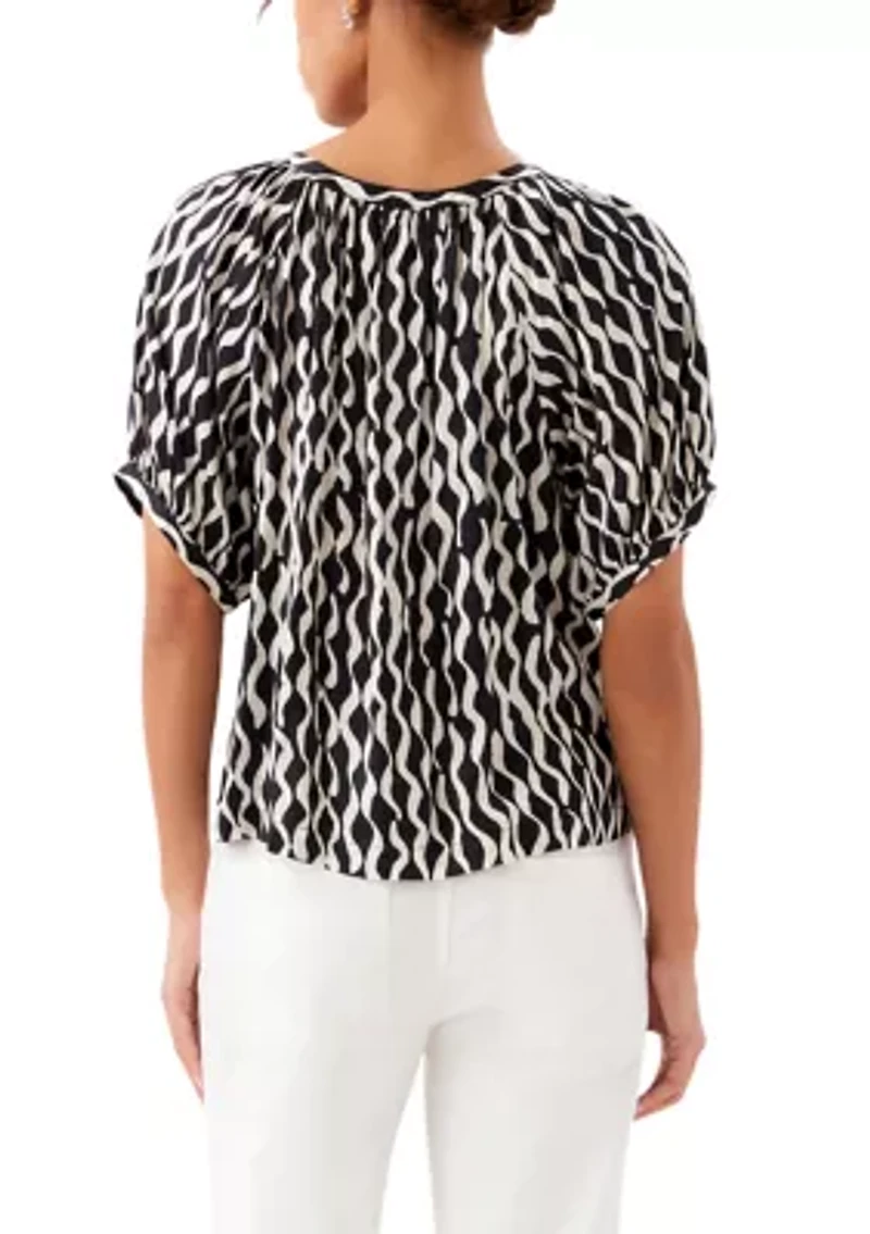 Women's Satin Short Sleeve Peasant Top