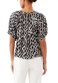 Women's Satin Short Sleeve Peasant Top