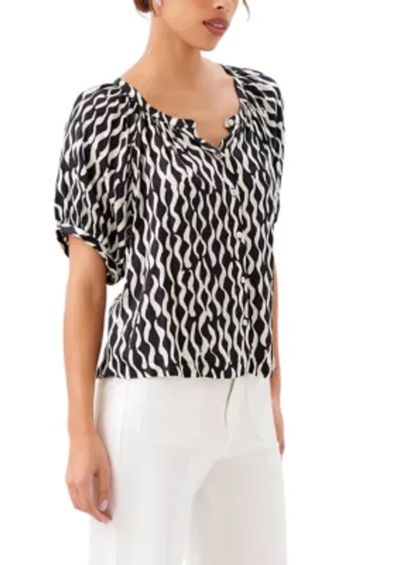 Women's Satin Short Sleeve Peasant Top