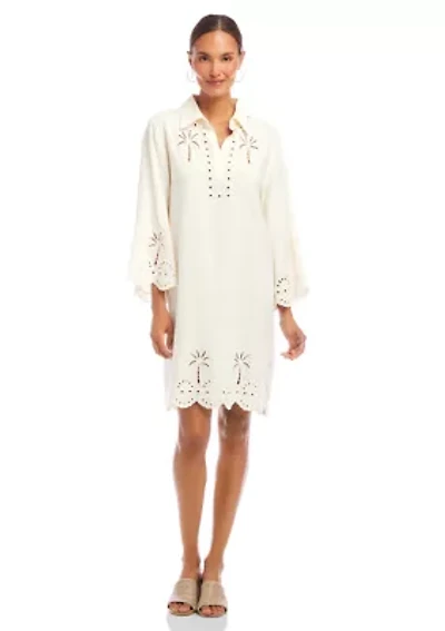 Women's Flare Sleeve Cutout Embroidered Shirtdress