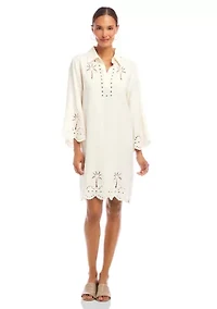 Women's Flare Sleeve Cutout Embroidered Shirtdress