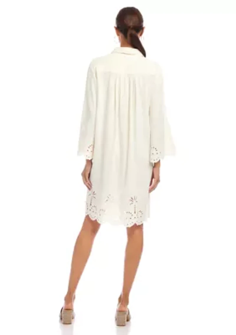 Women's Flare Sleeve Cutout Embroidered Shirtdress