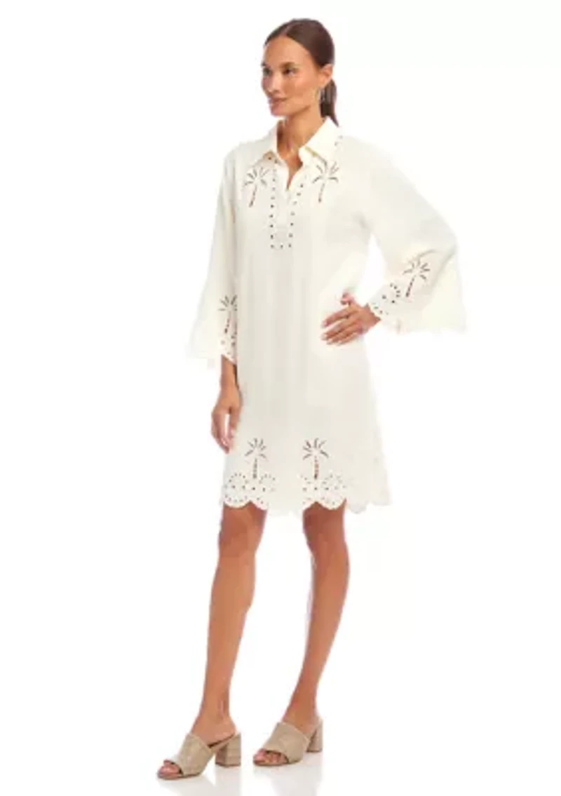 Women's Flare Sleeve Cutout Embroidered Shirtdress