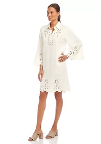 Women's Flare Sleeve Cutout Embroidered Shirtdress