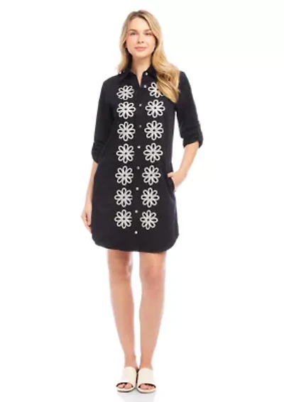 Women's Roll Tab Embroidered Shirtdress