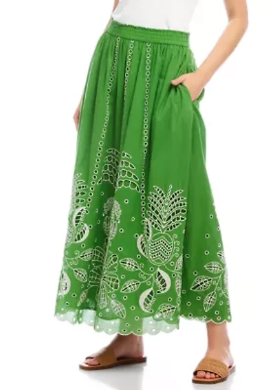 Women's Cutout Embroidery Midi Skirt