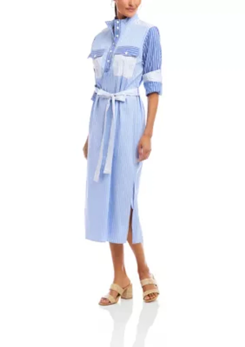 Women's Mixed Stripe Midi Shirtdress