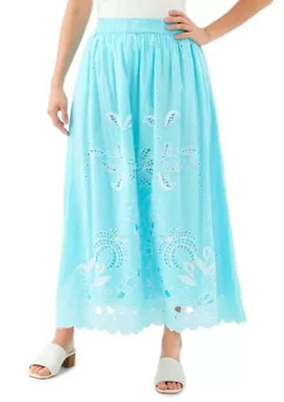 Women's Cut-Out Embroidery Midi Skirt