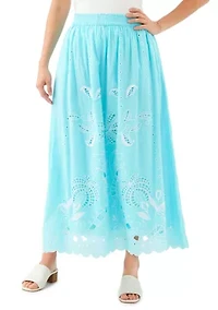 Women's Cut-Out Embroidery Midi Skirt