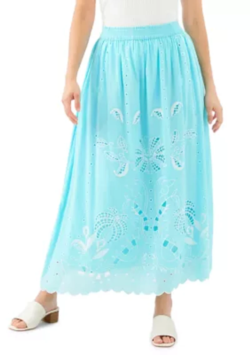 Women's Cut-Out Embroidery Midi Skirt