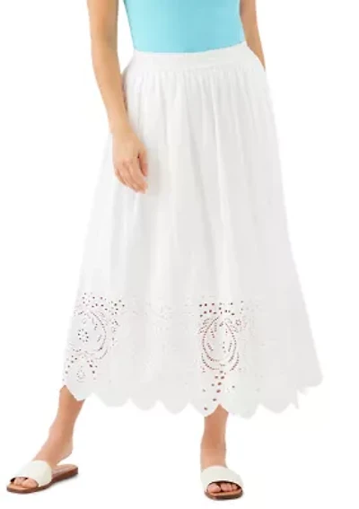 Petite Cut-Out Embroidery Midi Skirt