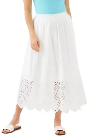Petite Cut-Out Embroidery Midi Skirt