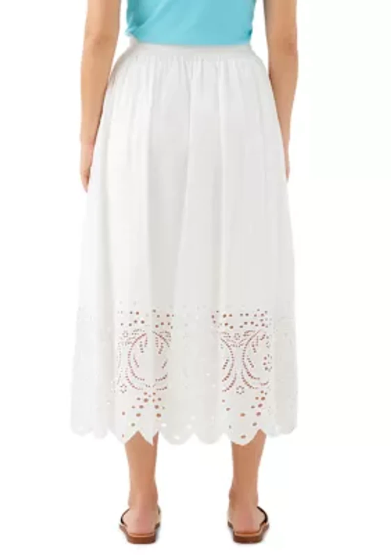 Petite Cut-Out Embroidery Midi Skirt